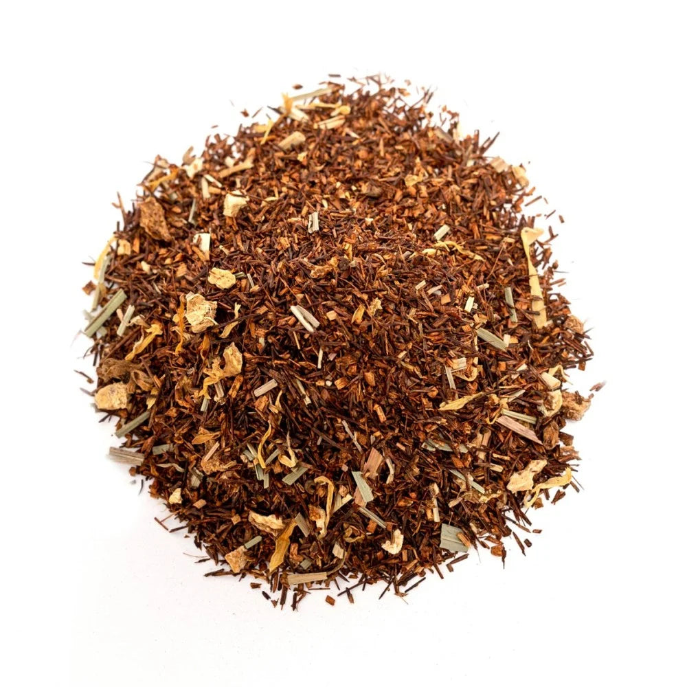 Rooibos z limonką i imbirem – orzeźwiająca i pikantna czerwona herbata bezkofeinowa. 100 g