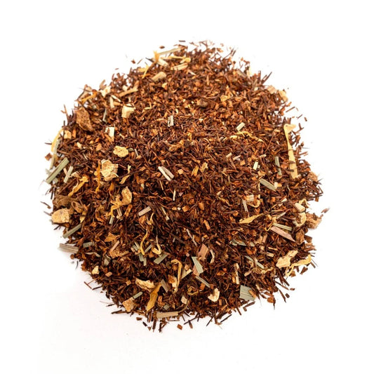 Rooibos z limonką i imbirem – orzeźwiająca i pikantna czerwona herbata bezkofeinowa. 100 g